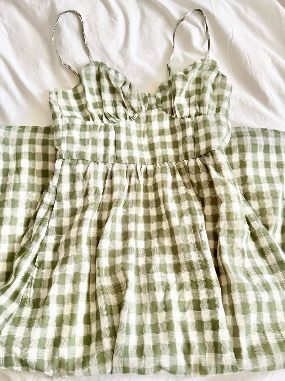 TRIXXI Gingham Plaid A-Line Midi Dress Women's Size Medium Green White Pockets M - Picture 2 of 9
